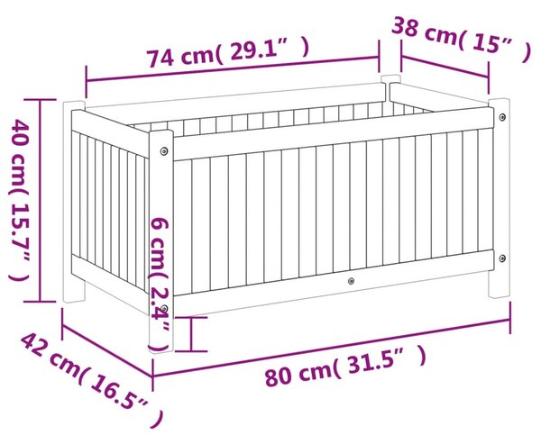 VidaXL tömör akácfa kerti virágtartó béléssel 80 x 42 x 40 cm