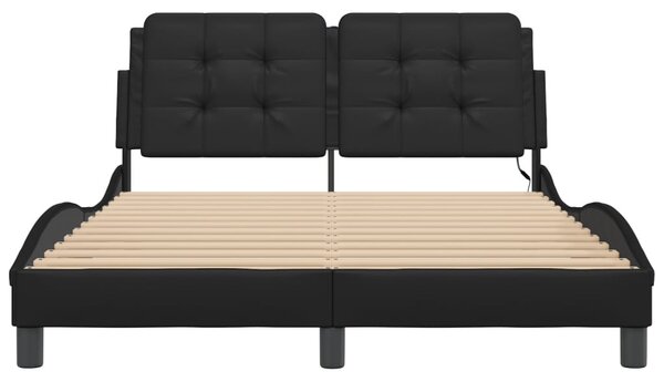 Fekete műbőr ágykeret LED-világítással 120 x 200 cm