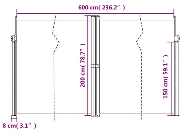 Antracitszürke behúzható oldalsó napellenző 200 x 600 cm
