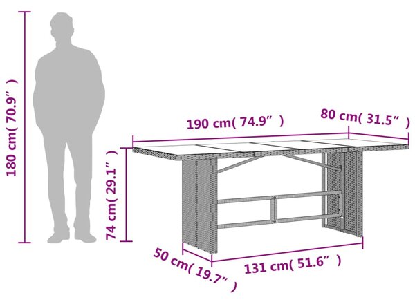 VidaXL fekete polyrattan üveglapos kerti asztal 190 x 90 x 75 cm