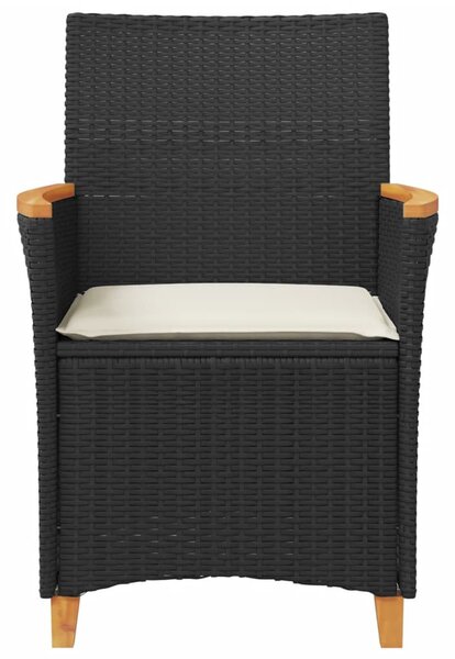 2 db fekete polyrattan és tömör fa kerti szék párnával