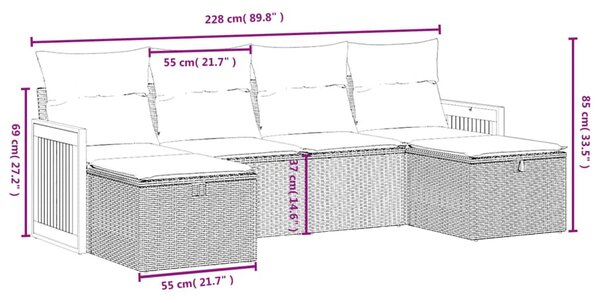 6 részes vegyes bézs polyrattan kerti ülőgarnitúra párnákkal