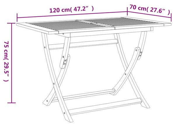Összecsukható tömör akácfa kerti asztal 120 x 70 x 75 cm