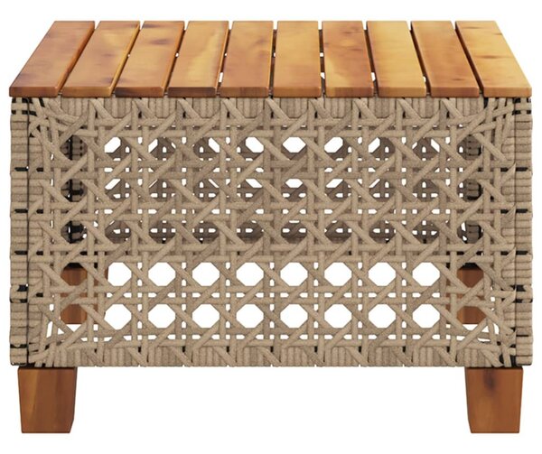 Bézs polyrattan és akácfa kerti asztal 55 x 55 x 36 cm