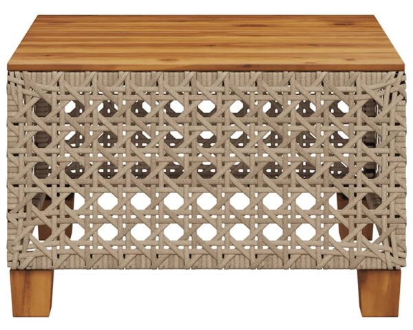 Bézs polyrattan és akácfa kerti asztal 55 x 55 x 36 cm