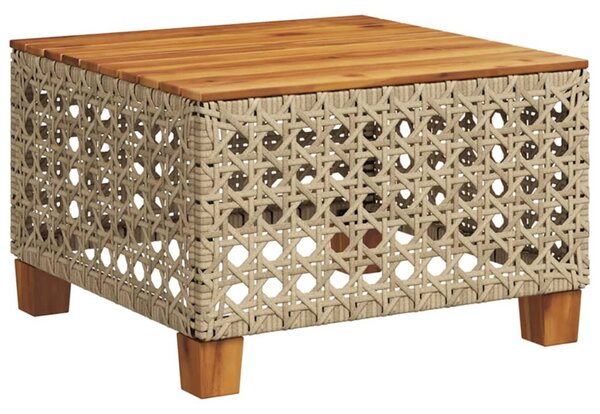 Bézs polyrattan és akácfa kerti asztal 55 x 55 x 36 cm