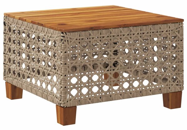 Bézs polyrattan és akácfa kerti asztal 55 x 55 x 36 cm