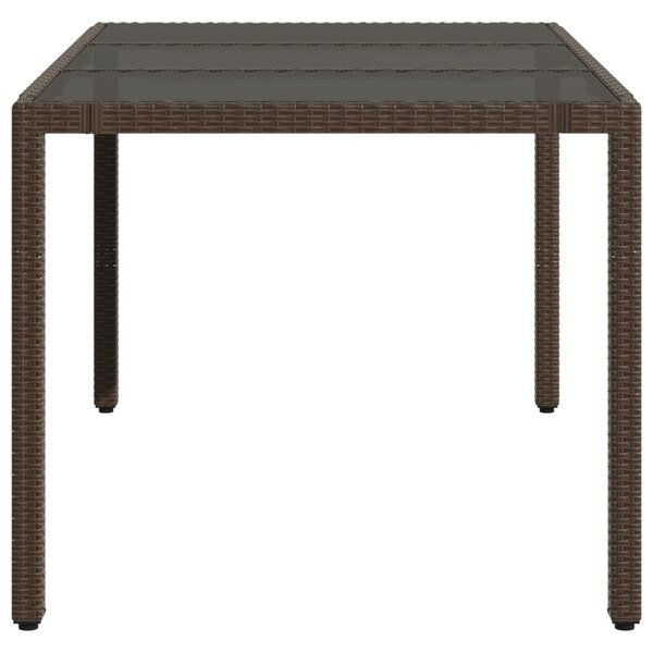 Barna polyrattan üveglapos kerti asztal 150 x 90 x 75 cm