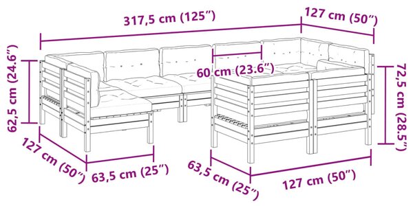 9 részes tömör duglászfenyő kerti kanapészett párnákkal