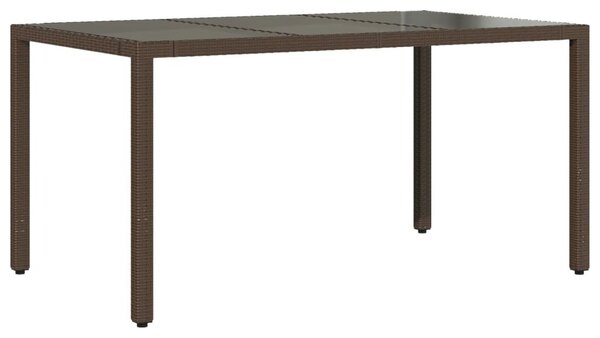 Barna polyrattan üveglapos kerti asztal 150 x 90 x 75 cm