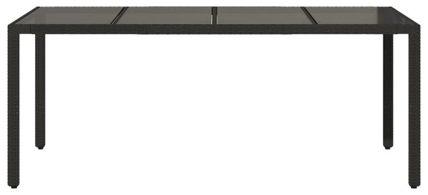Fekete polyrattan üveglapos kerti asztal 190 x 90 x 75 cm