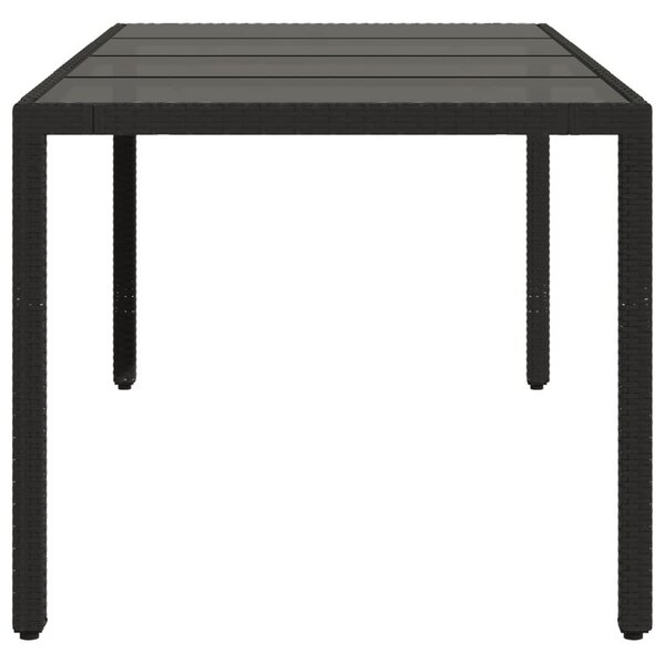 Fekete polyrattan üveglapos kerti asztal 190 x 90 x 75 cm