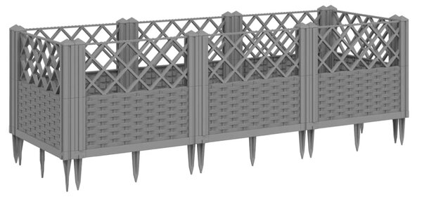 Világosszürke PP kerti virágláda cövekekkel 123,5x43,5x43,5 cm