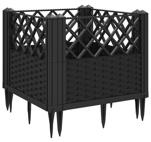 Fekete polipropilén kerti virágláda cövekekkel 43,5x43,5x43,5cm