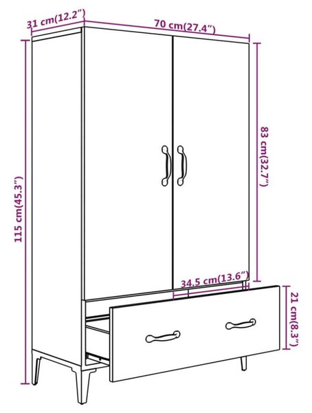 VidaXL szürke sonoma színű szerelt fa magasszekrény 70 x 31 x 115 cm