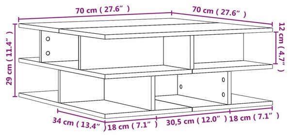 Füstös tölgy színű szerelt fa dohányzóasztal 70x70x29 cm