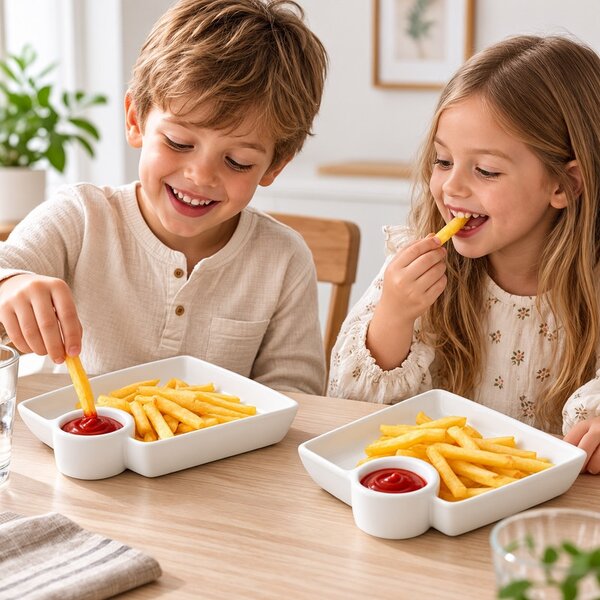 SHP Tapas Előételestányér Készlet Fehér Beépített Mártásos Tálkával
