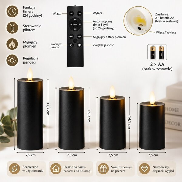 SHP Flame LED Gyertyaszett Fekete Távirányítóval