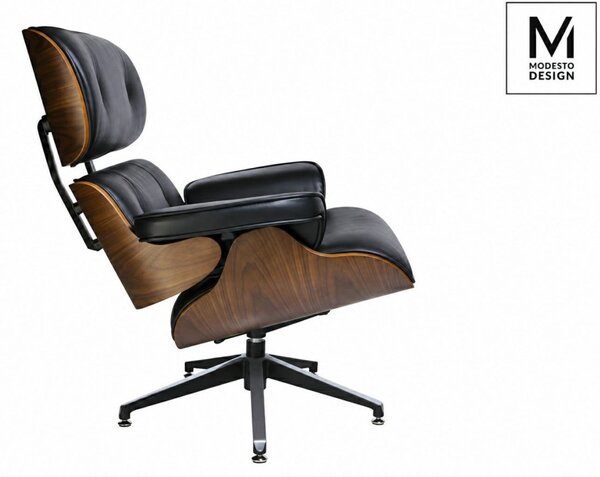 Modesto Design Lounge Forgó Fotel Ökobőr Fekete Diófa