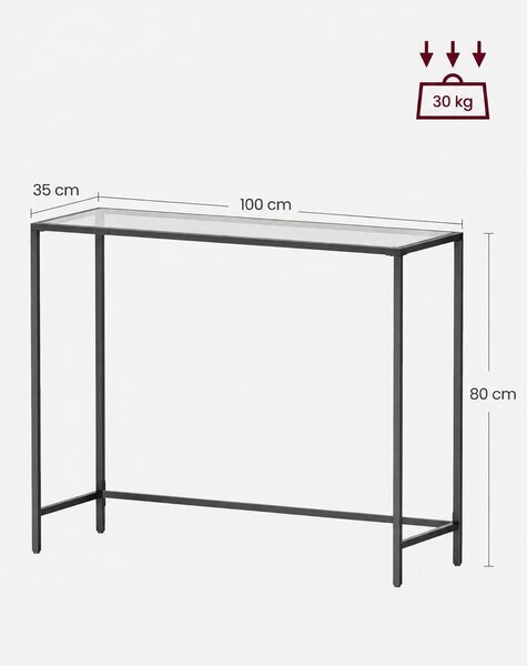 Konzolasztal edzett üveg, lerakóasztal állítható lábakkal, 100x35x80 cm, fekete