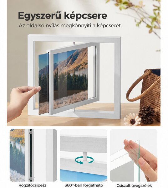 Képkeret, 2 képkeretből álló készlet, forgatható, fehér
