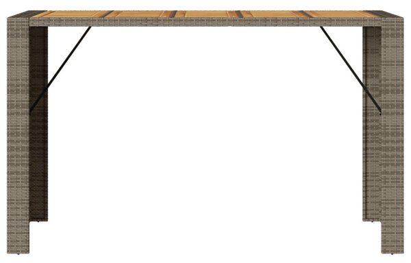 Szürke polyrattan kerti bárasztal akácfa lappal 185x80x110 cm