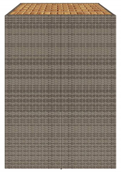 Szürke polyrattan kerti bárasztal akácfa lappal 185x80x110 cm