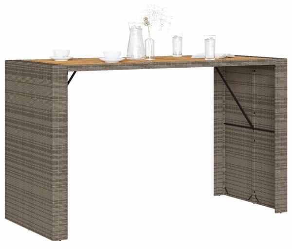 Szürke polyrattan kerti bárasztal akácfa lappal 185x80x110 cm