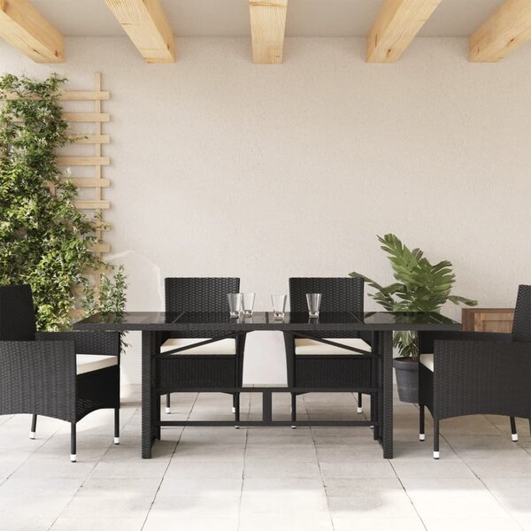 VidaXL fekete polyrattan üveglapos kerti asztal 190 x 90 x 75 cm