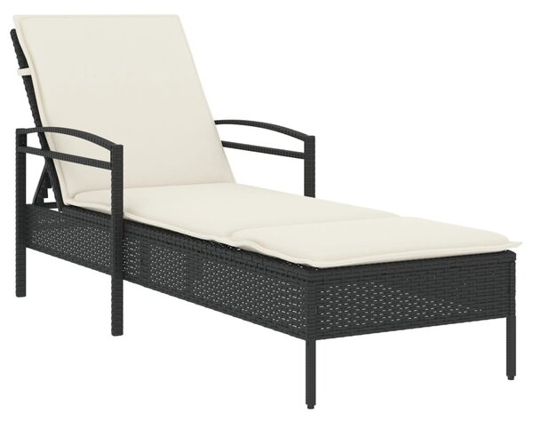 Fekete polyrattan napozóágy párnával 63x200x81 cm