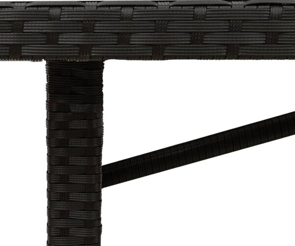 Fekete polyrattan üveglapos kerti asztal 190 x 80 x 75 cm