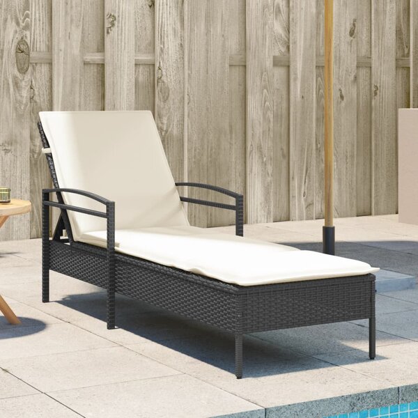Fekete polyrattan napozóágy párnával 63x200x81 cm