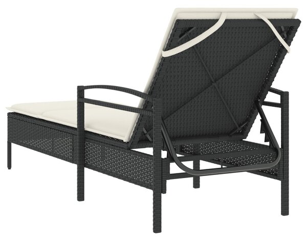 Fekete polyrattan napozóágy párnával 63x200x81 cm
