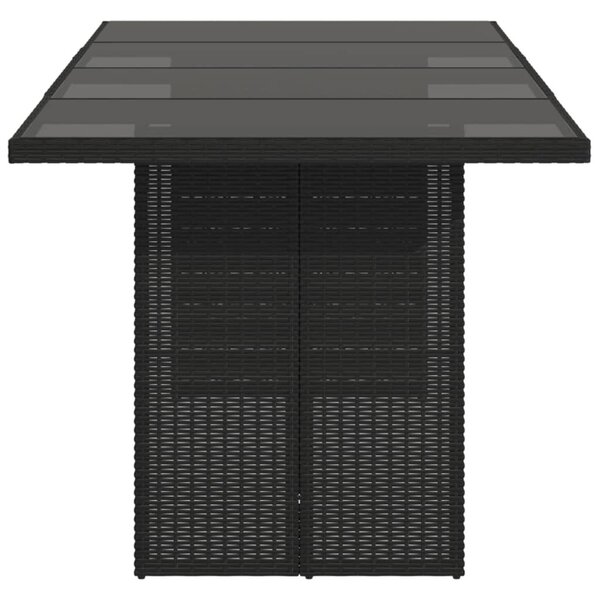 Fekete polyrattan üveglapos kerti asztal 190 x 80 x 75 cm