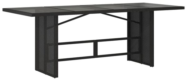 Fekete polyrattan üveglapos kerti asztal 190 x 80 x 75 cm