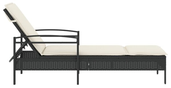 Fekete polyrattan napozóágy párnával 63x200x81 cm