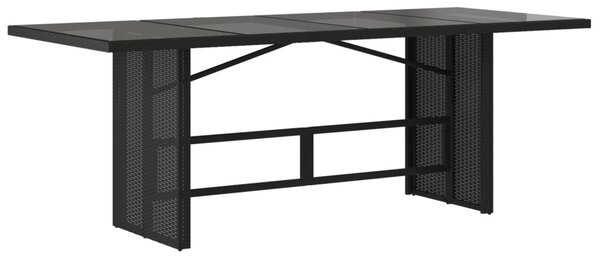 Fekete polyrattan üveglapos kerti asztal 190 x 80 x 75 cm