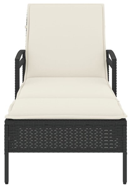 Fekete polyrattan napozóágy párnával 63x200x81 cm