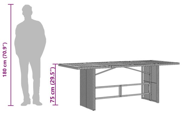 Bézs polyrattan üveglapos kerti asztal 190 x 80 x 75 cm