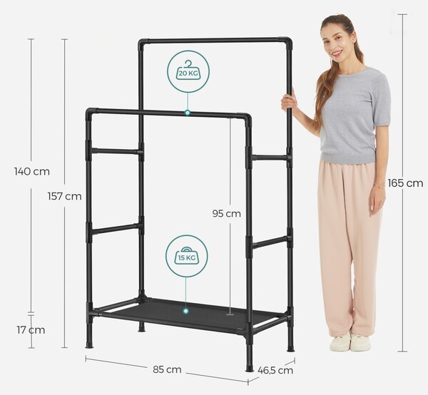Moduláris ruhaállvány, Songmics, fekete, 83x45x157 cm