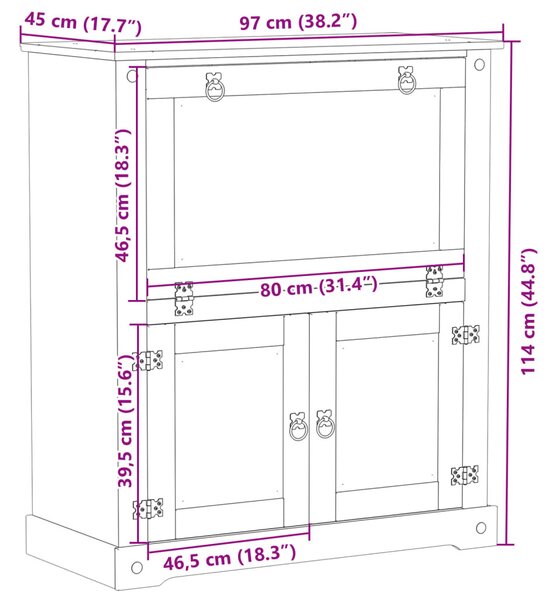 Corona tömör fenyőfa bortároló szekrény 97 x 45 x 114 cm