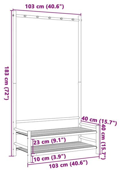 Bambusz ruhaállvány polcokkal 103 x 40 x 183 cm