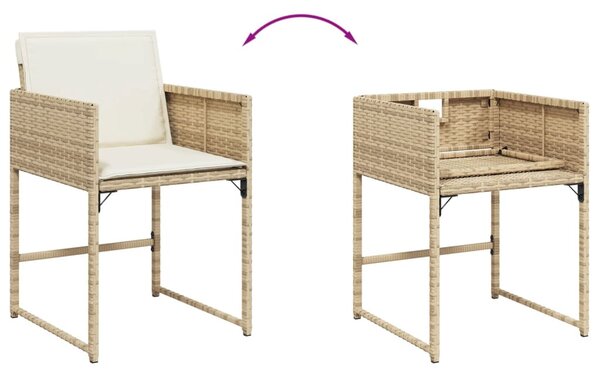 4 db bézs polyrattan kerti szék párnával