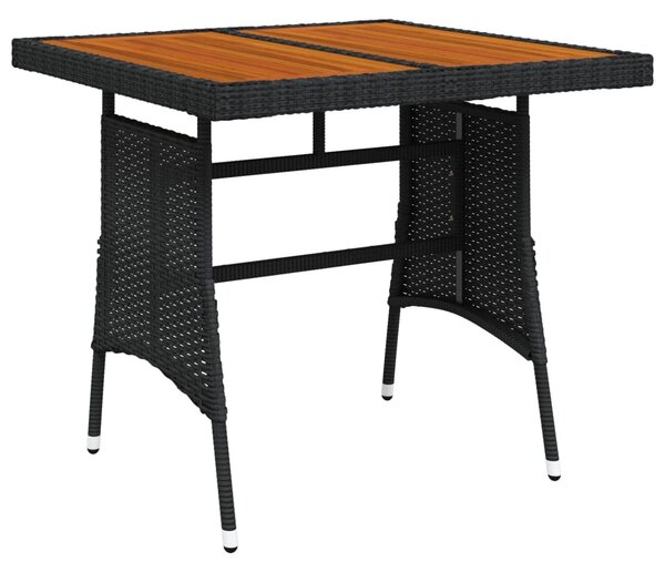 Fekete polyrattan és tömör akácfa kerti asztal 70 x 70 x 72 cm