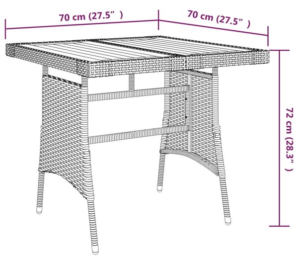Fekete polyrattan és tömör akácfa kerti asztal 70 x 70 x 72 cm