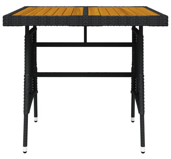 Fekete polyrattan és tömör akácfa kerti asztal 70 x 70 x 72 cm