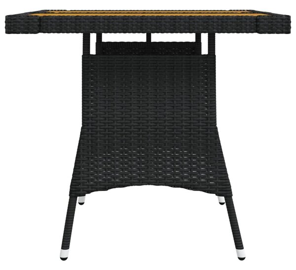 Fekete polyrattan és tömör akácfa kerti asztal 70 x 70 x 72 cm
