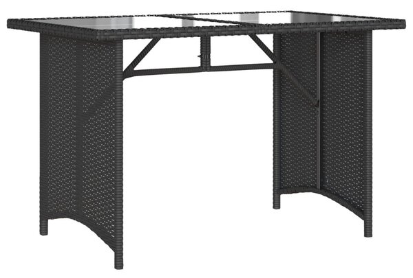 Fekete polyrattan üveglapos kerti asztal 110x68x70 cm
