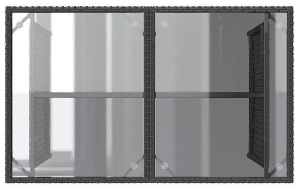 Fekete polyrattan üveglapos kerti asztal 110x68x70 cm