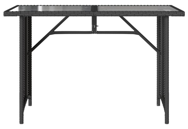 Fekete polyrattan üveglapos kerti asztal 110x68x70 cm